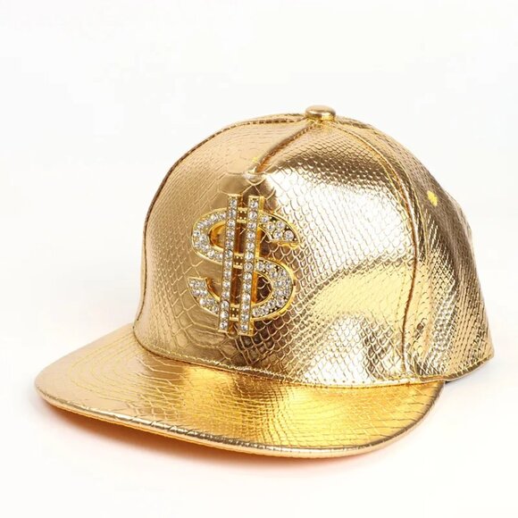 Unisex Dollar Sign Decoration Solid Color Crocodile Pattern Cap GOLD Adjustable - Picture 1 of 6
